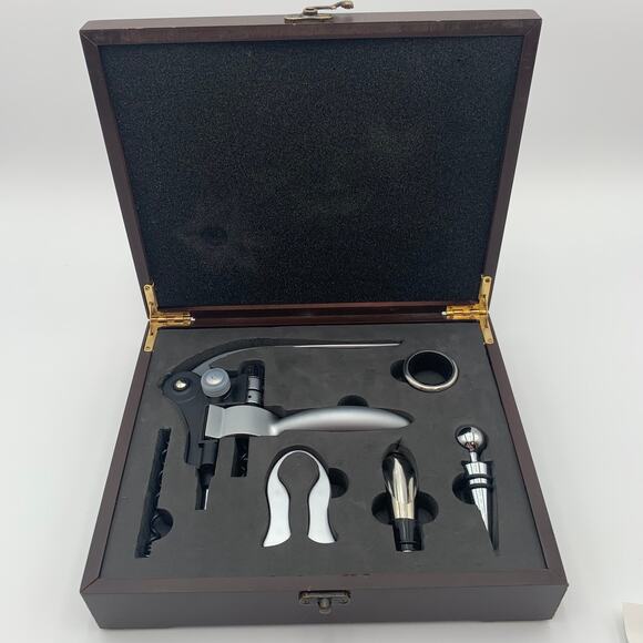 Connoisseur Corkscrew Deluxe Wood Box Set Wine READ - Picture 2 of 7
